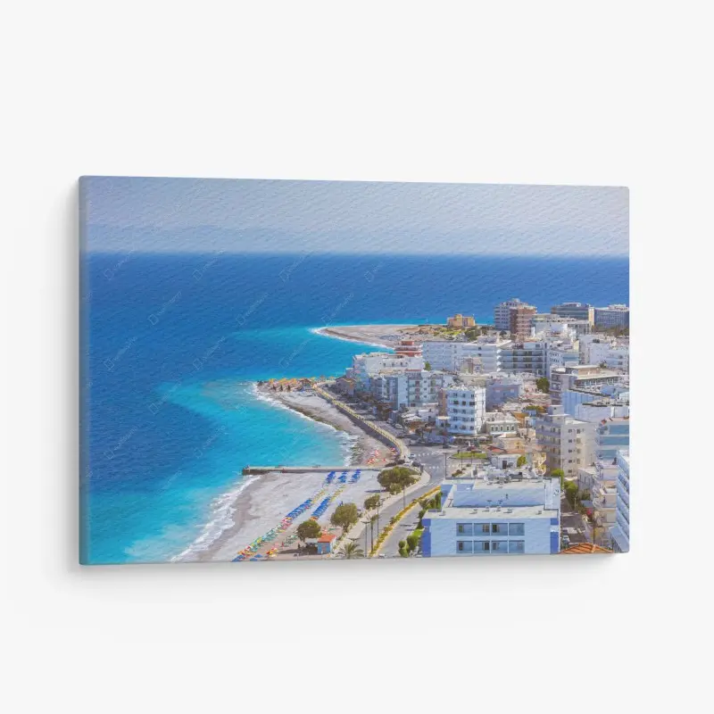 Canvas print coastal city skyline at sunset • Wallissimo®