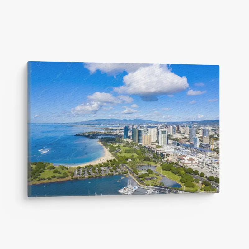 Canvas print tranquil coastal city skyline