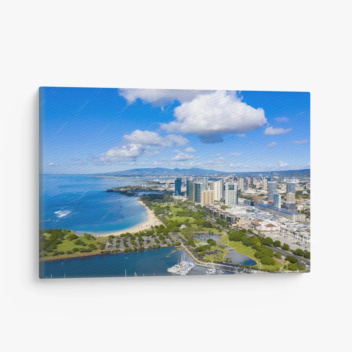 Canvas print tranquil coastal city skyline • Wallissimo®