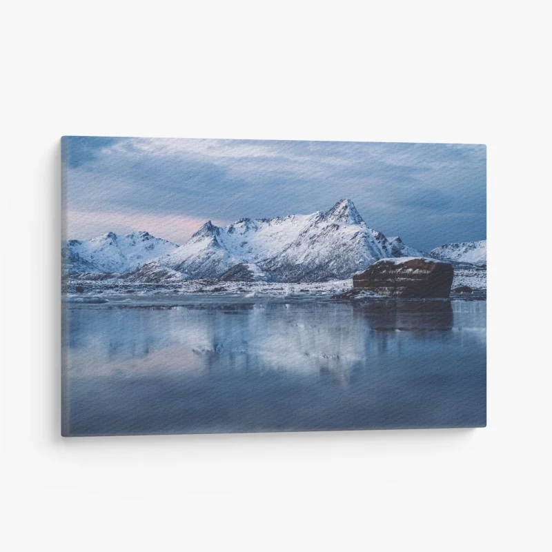 Canvas print snowy mountain reflections at dawn