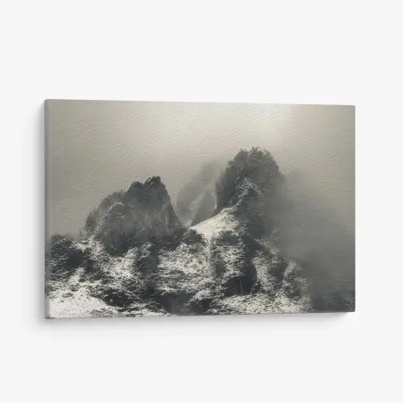 Canvas print misty snowy mountain peaks • Wallissimo®