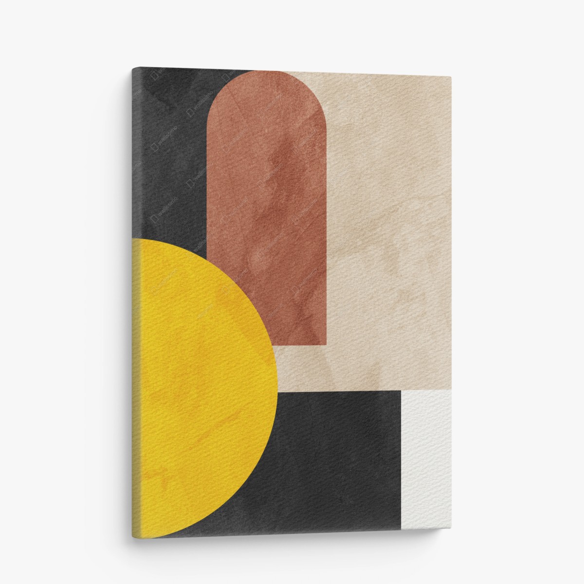 Canvas print bold geometric composition with yellow circle • Wallissimo®