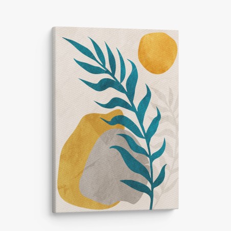 Canvas print turquoise leaf and gold abstract composition • Wallissimo®