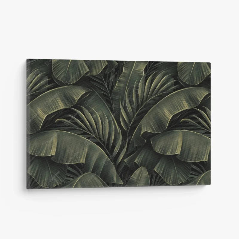 Canvas print dark tropical banana leaf pattern