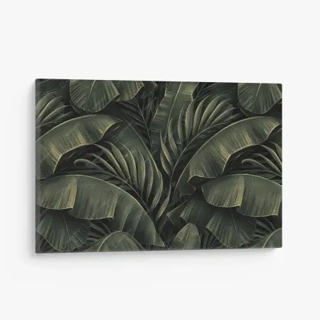 Canvas print dark tropical banana leaf pattern • Wallissimo®