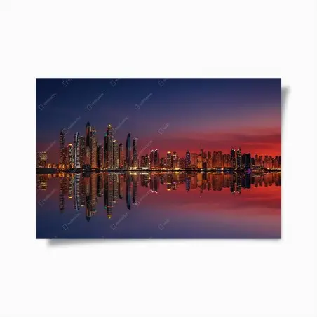 Poster city skyline at sunset with reflection • Wallissimo®