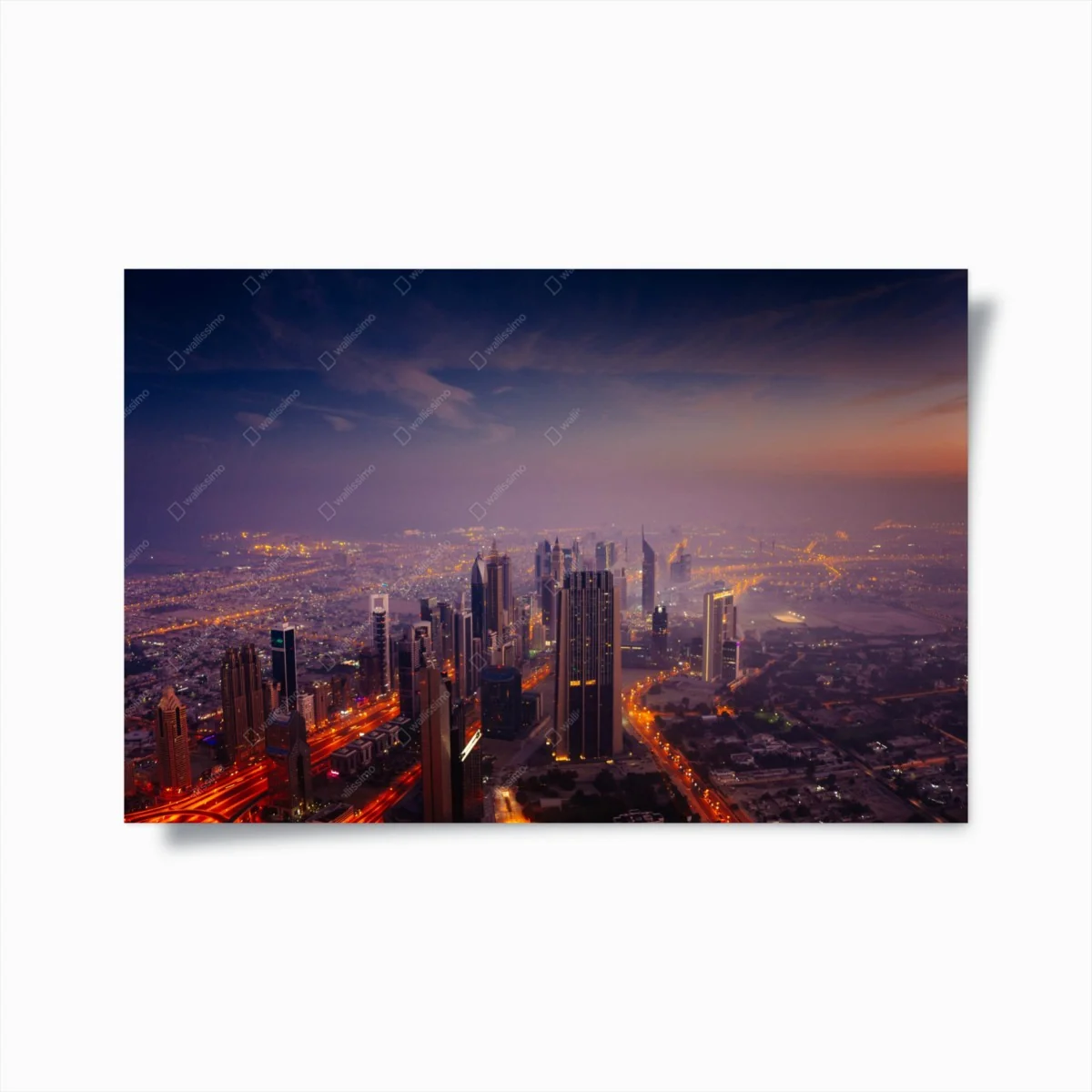 Poster dusk city skyline with glowing lights • Wallissimo® Poster dusk city skyline with glowing lights • Wallissimo®