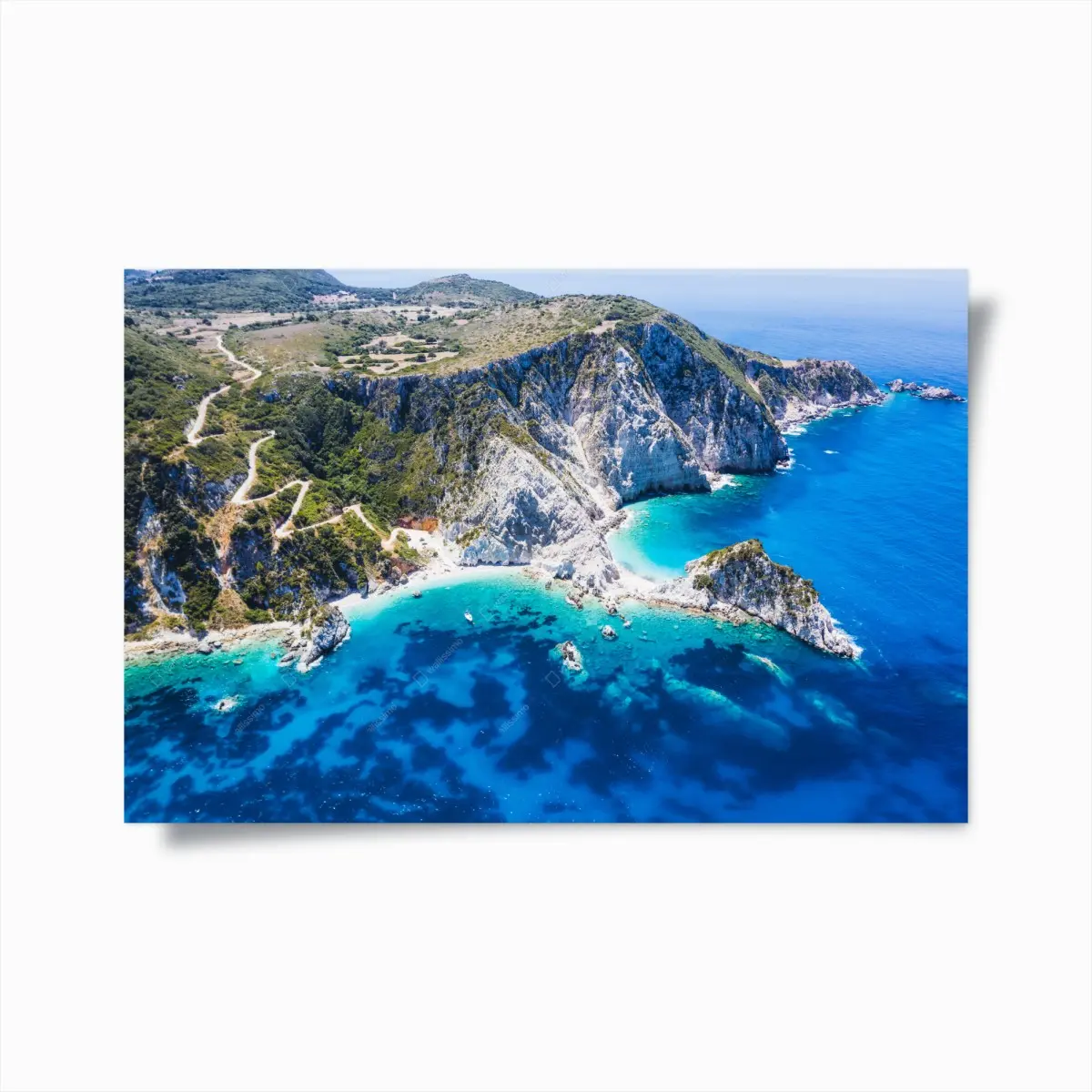 Poster aerial coastal cliffs and turquoise sea • Wallissimo® Poster aerial coastal cliffs and turquoise sea • Wallissimo®