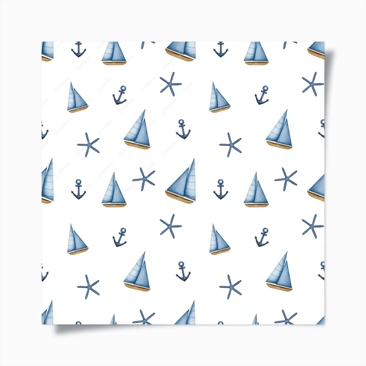 Poster watercolor nautical sailboat pattern • Wallissimo® Poster watercolor nautical sailboat pattern • Wallissimo®
