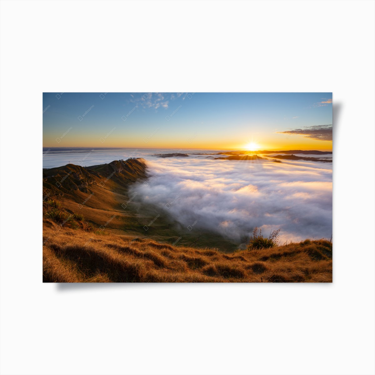 Poster sunrise over misty mountain valley • Wallissimo® Poster sunrise over misty mountain valley • Wallissimo®
