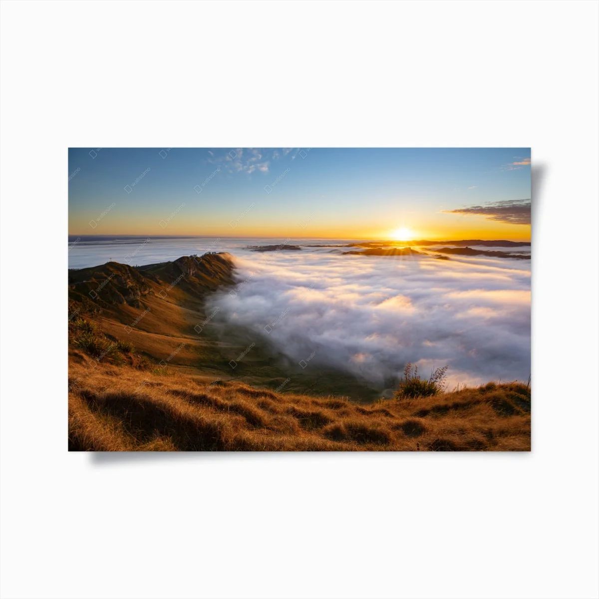Poster sunrise over misty mountain valley • Wallissimo® Poster sunrise over misty mountain valley • Wallissimo®