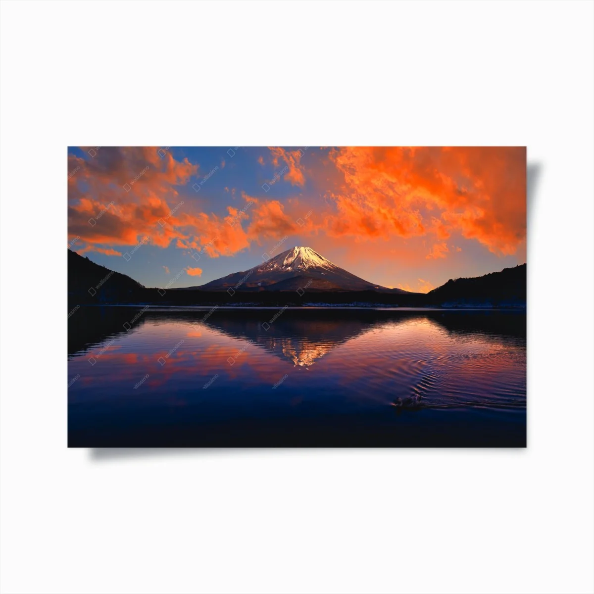 Poster serene mountain sunset reflection over lake • Wallissimo® Poster serene mountain sunset reflection over lake • Wallissimo®