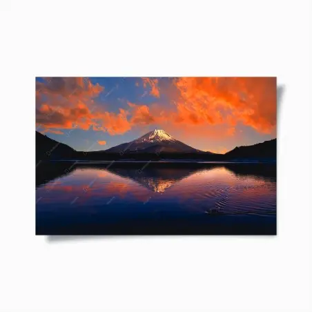 Poster serene mountain sunset reflection over lake • Wallissimo®