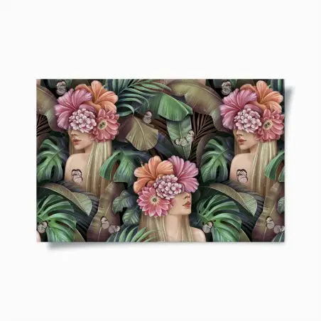 Poster tropical floral dream with hidden faces • Wallissimo®