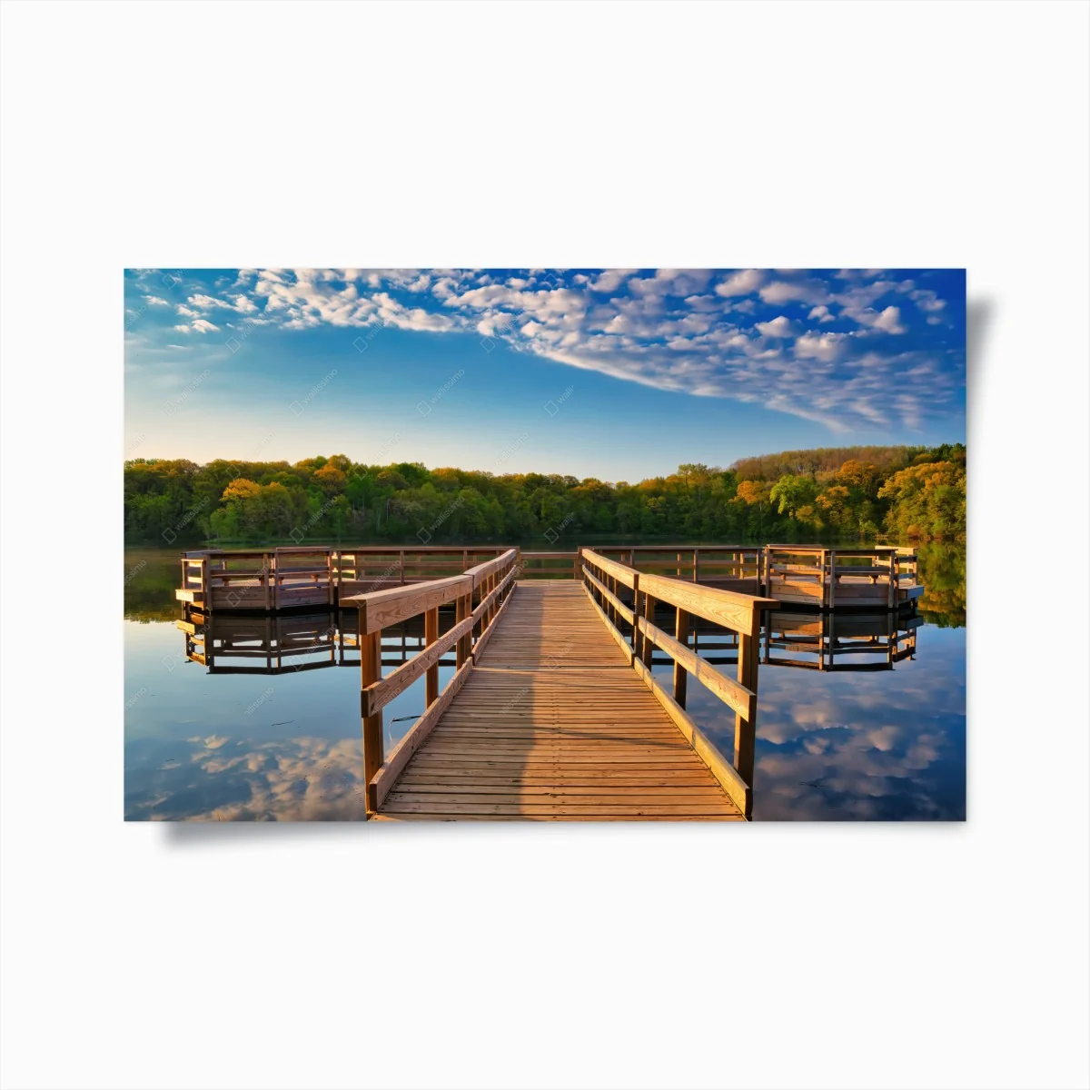 Poster tranquil lakeside pier at sunrise • Wallissimo® Poster tranquil lakeside pier at sunrise • Wallissimo®