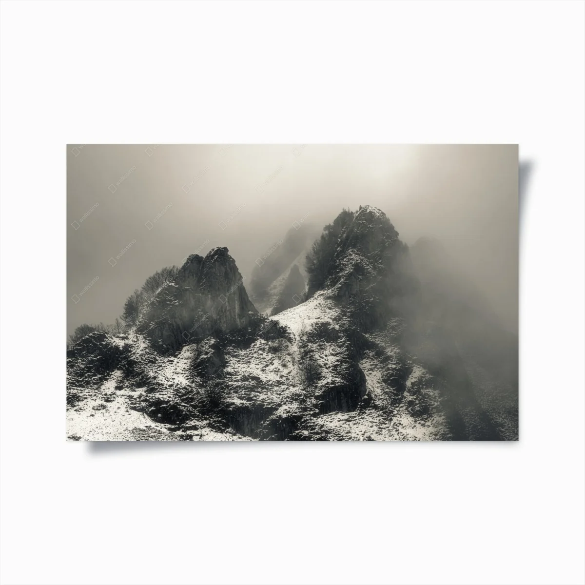 Poster misty snowy mountain peaks • Wallissimo® Poster misty snowy mountain peaks • Wallissimo®