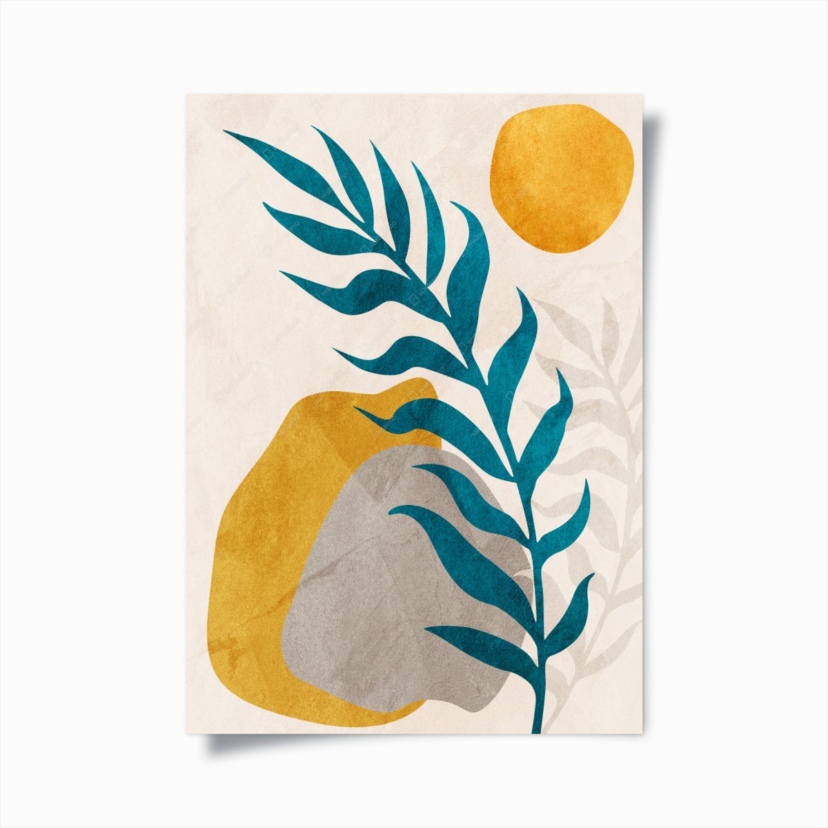 Poster turquoise leaf and gold abstract composition • Wallissimo® Poster turquoise leaf and gold abstract composition • Wallissimo®