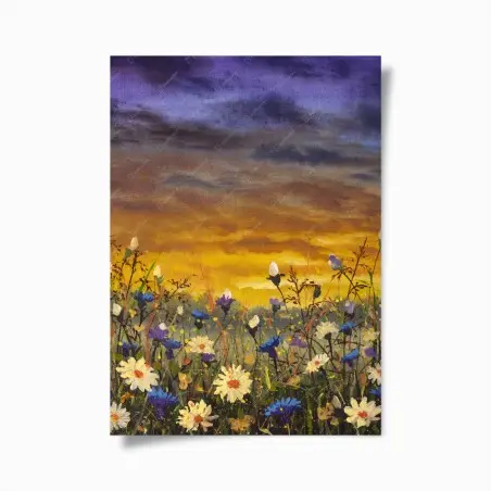 Poster sunset daisies and cornflowers meadow • Wallissimo®