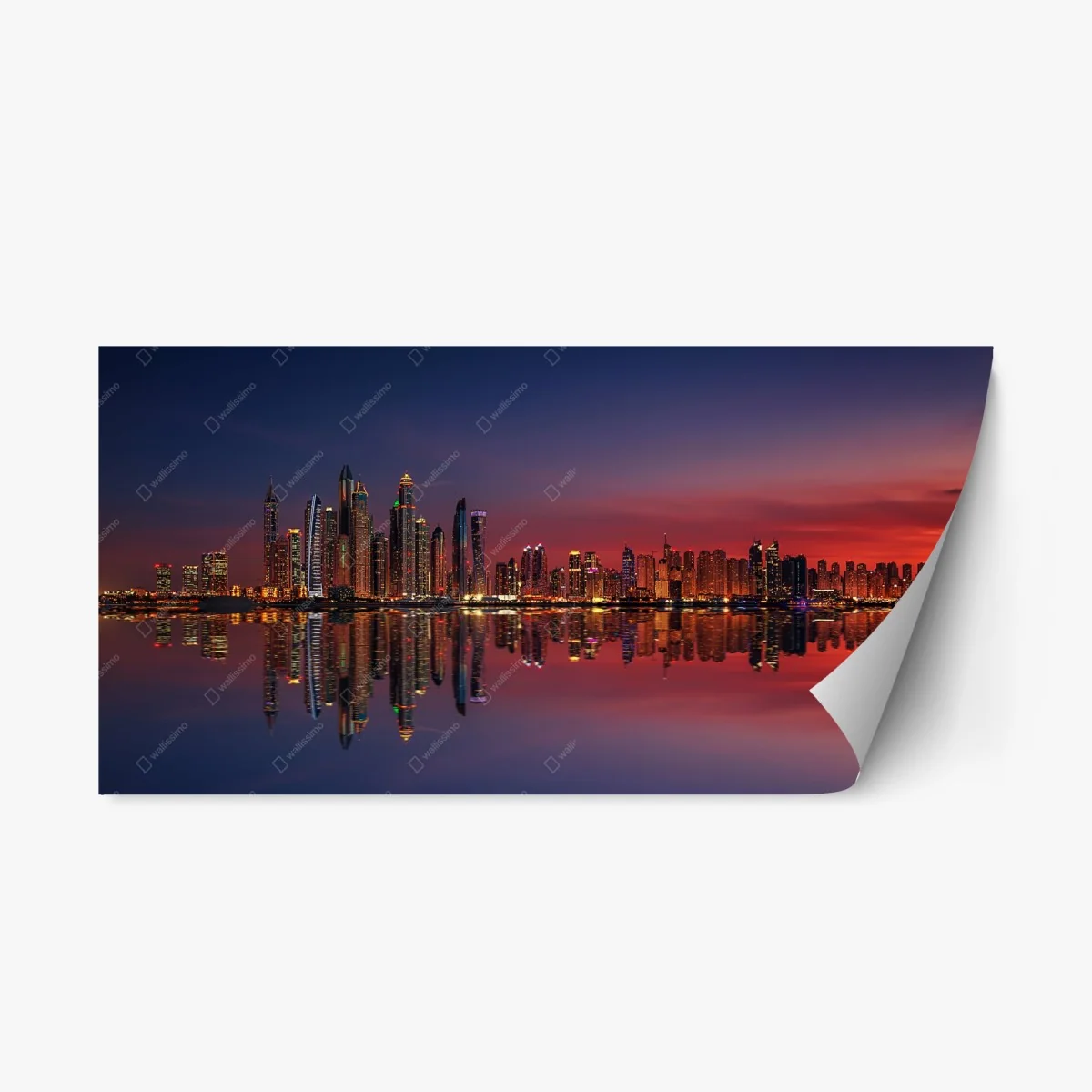 Repositionable sticker city skyline at sunset with reflection • Wallissimo® Repositionable sticker city skyline at sunset with reflection • Wallissimo®