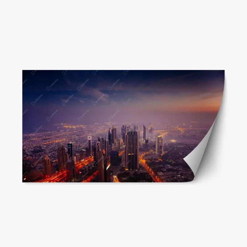 Repositionable sticker dusk city skyline with glowing lights