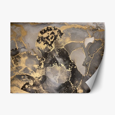Repositionable sticker gold and black abstract marbled composition • Wallissimo®