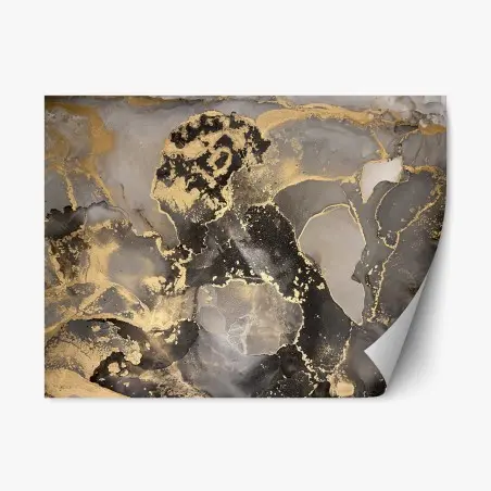 Repositionable sticker gold and black abstract marbled composition • Wallissimo®