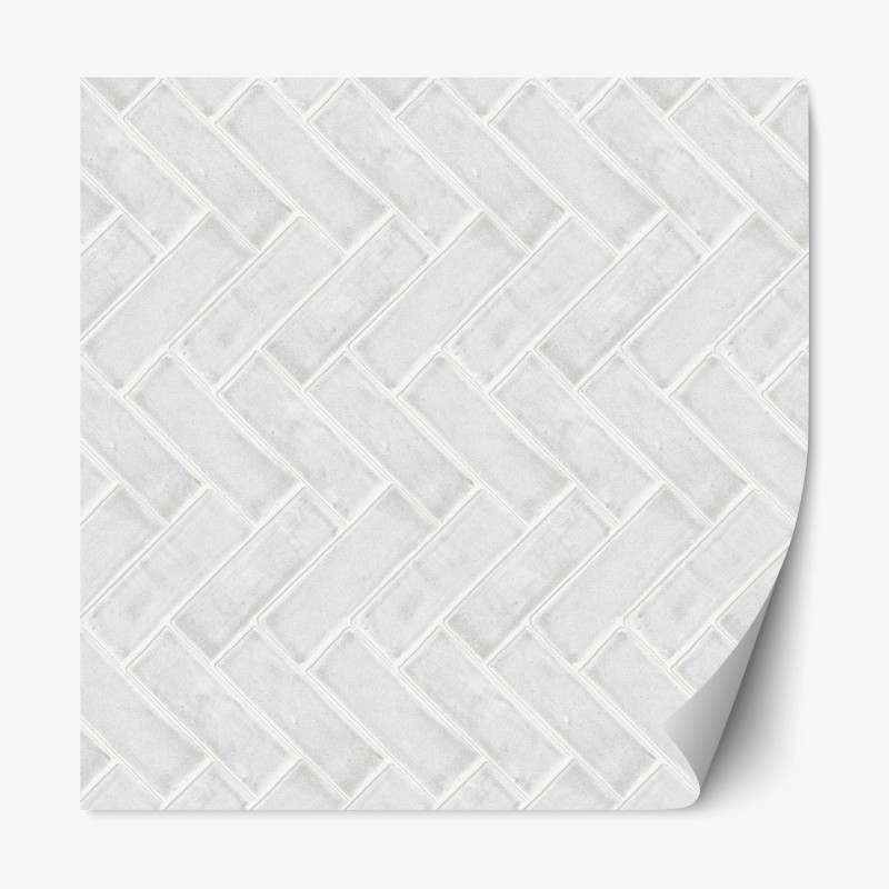 Repositionable sticker white herringbone tile pattern
