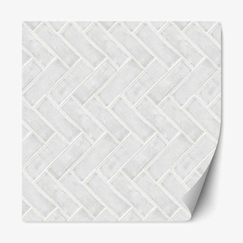 Repositionable sticker white herringbone tile pattern
