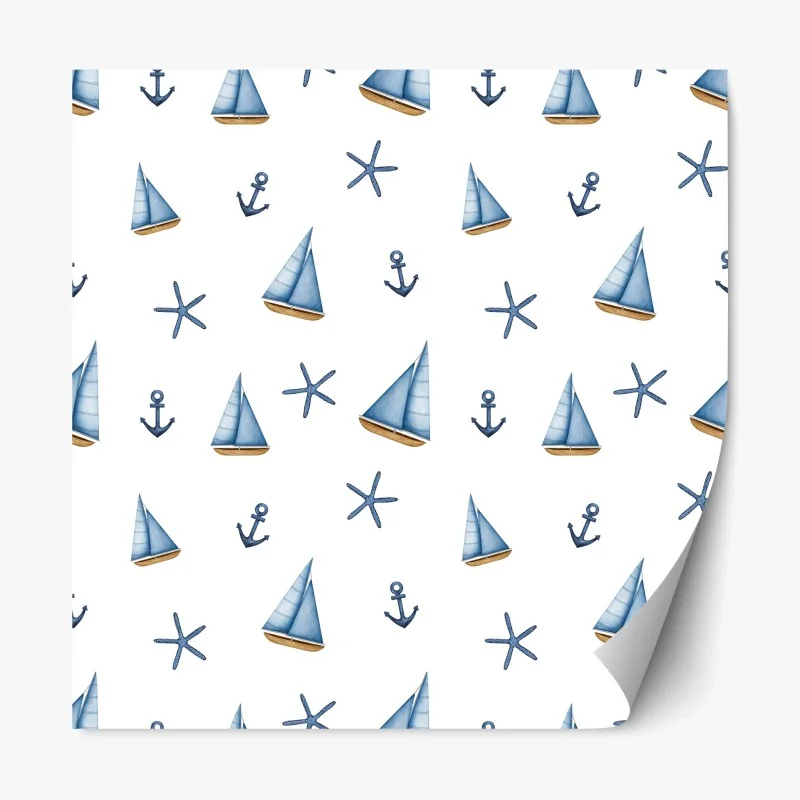 Repositionable sticker watercolor nautical sailboat pattern