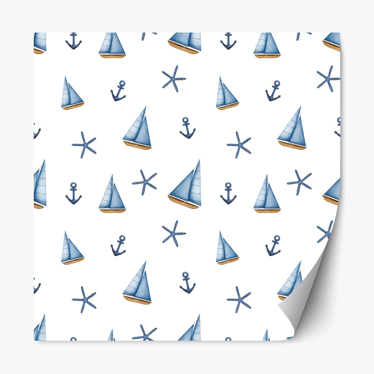 Repositionable sticker watercolor nautical sailboat pattern • Wallissimo® Repositionable sticker watercolor nautical sailboat pattern • Wallissimo®