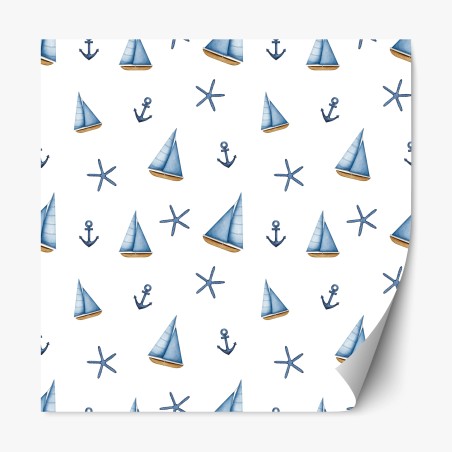 Repositionable sticker watercolor nautical sailboat pattern • Wallissimo®