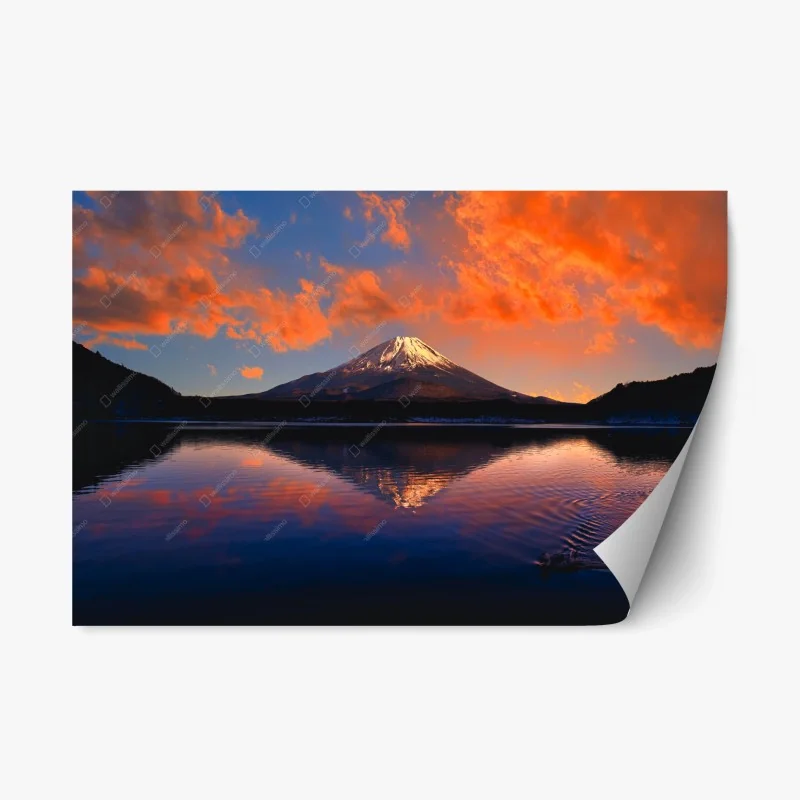 Repositionable sticker serene mountain sunset reflection over lake