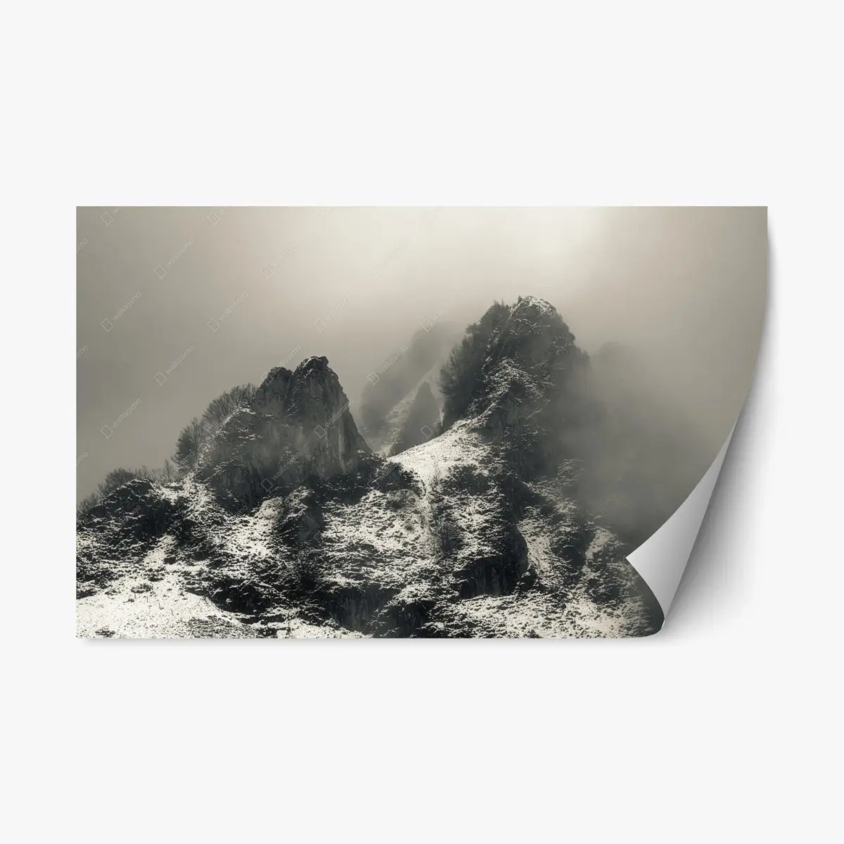 Repositionable sticker misty snowy mountain peaks • Wallissimo® Repositionable sticker misty snowy mountain peaks • Wallissimo®