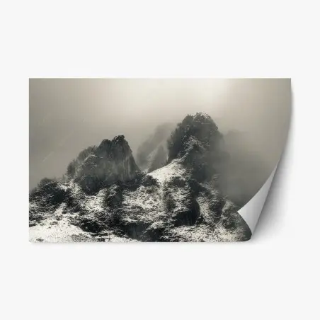 Repositionable sticker misty snowy mountain peaks • Wallissimo®