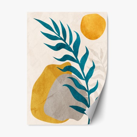Repositionable sticker turquoise leaf and gold abstract composition • Wallissimo®
