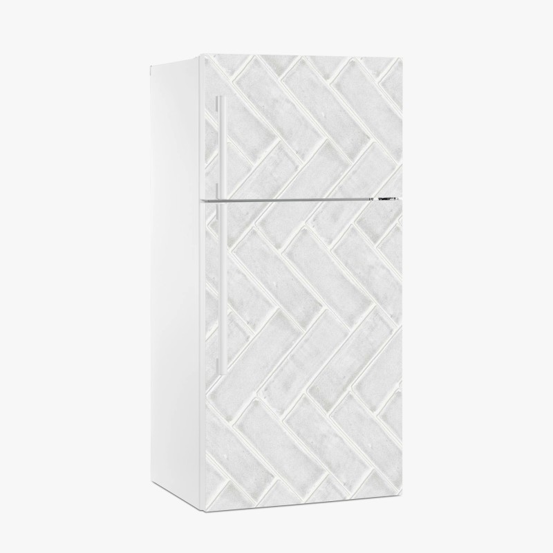 Fridge sticker white herringbone tile pattern