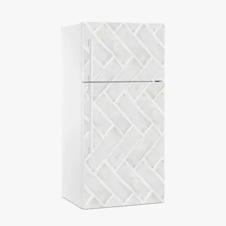 Fridge sticker white herringbone tile pattern • Wallissimo®