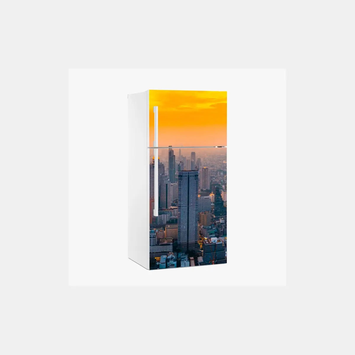 Fridge sticker golden city skyline at sunset • Wallissimo® Fridge sticker golden city skyline at sunset • Wallissimo®