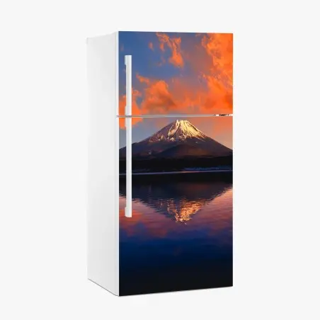 Fridge sticker serene mountain sunset reflection over lake • Wallissimo®