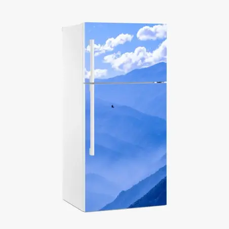 Fridge sticker serene blue mountain layers • Wallissimo®