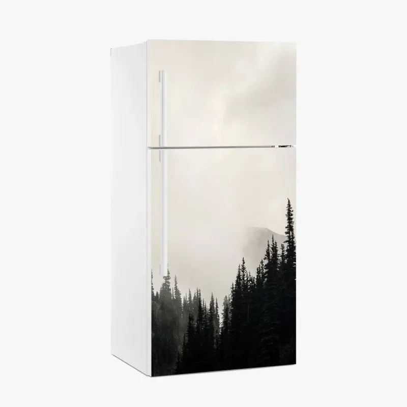 Fridge sticker misty conifer forest silhouette