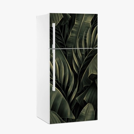 Fridge sticker dark tropical banana leaf pattern • Wallissimo®