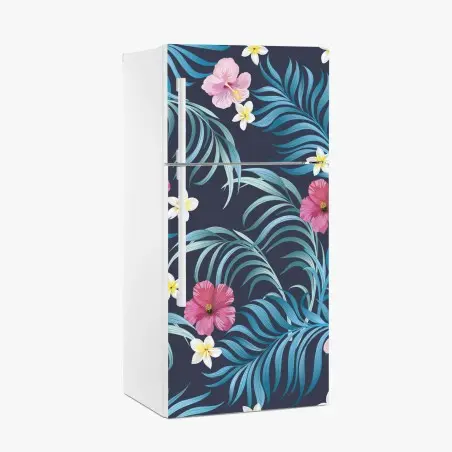 Fridge sticker tropical hibiscus floral pattern • Wallissimo®