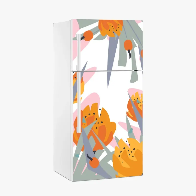 Fridge sticker modern abstract orange floral design