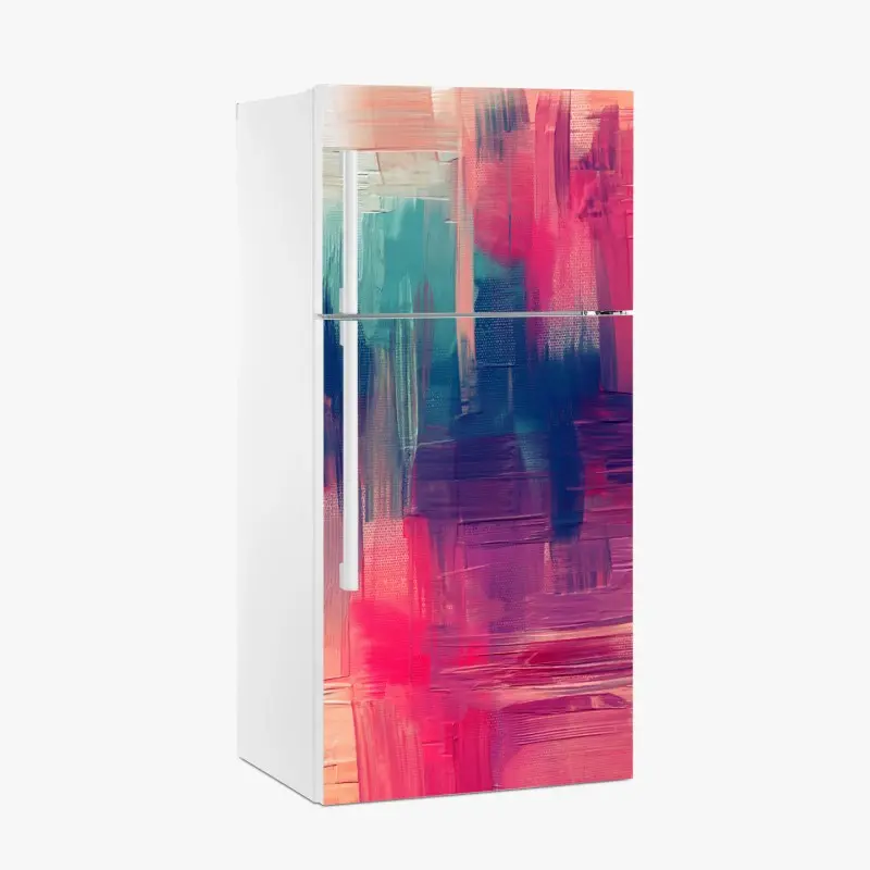 Fridge sticker vibrant abstract pink and teal artwork