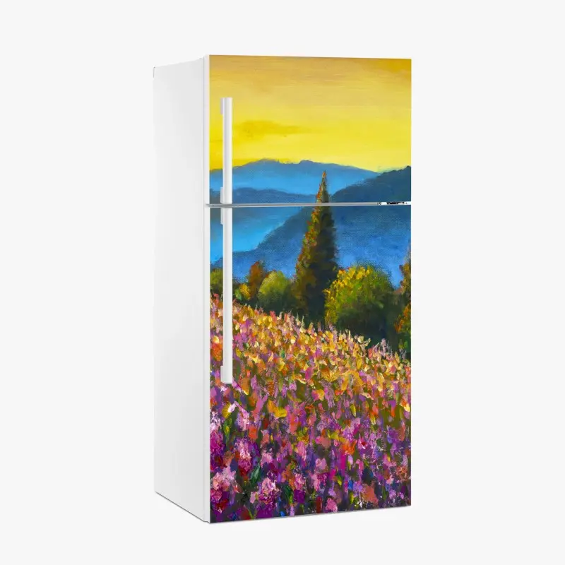 Fridge sticker vibrant lavender meadow at sunset
