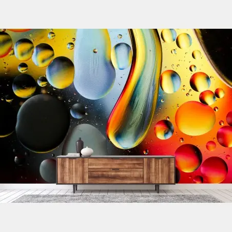 Wall mural vibrant abstract oil and water bubbles • Wallissimo®