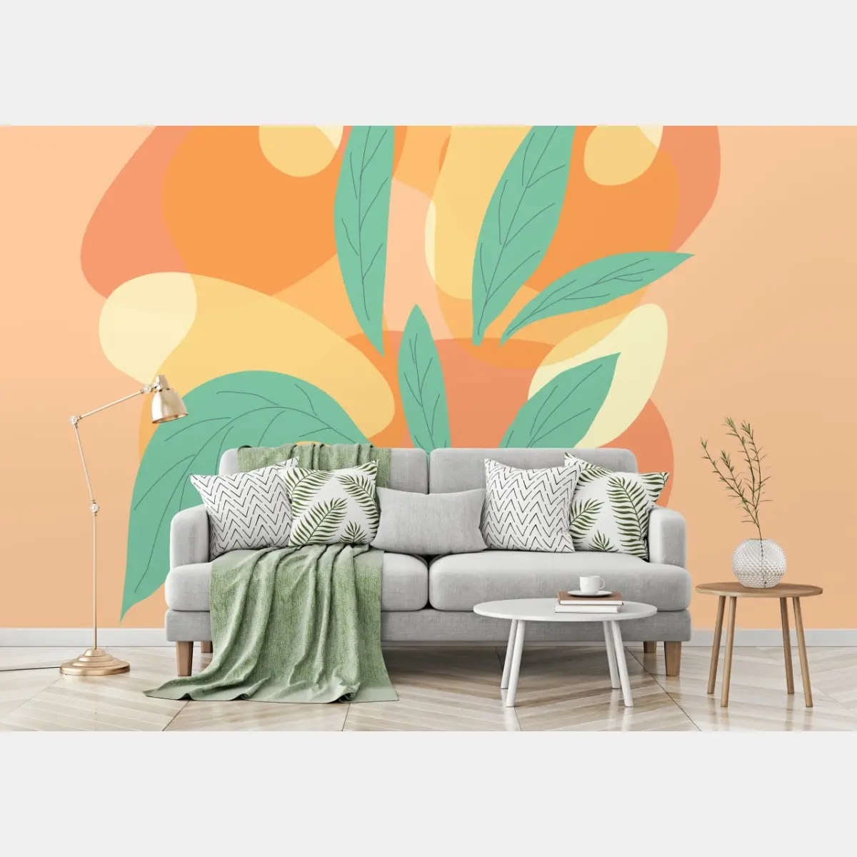 Wall mural turquoise leaves in a red vase • Wallissimo®