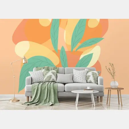 Wall mural turquoise leaves in a red vase • Wallissimo®