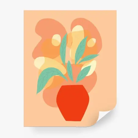 Wall mural turquoise leaves in a red vase • Wallissimo®